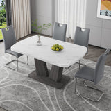 English Elm Dining Table Set For 4-6, 5 Piece Dining Table Set, Faux Marble Table Top and Modern Design Mdf Base With 4 Pu Leather Ergonomic Dining Chairs