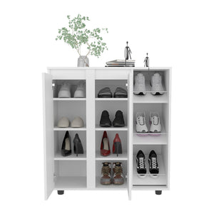 English Elm Dover White Wood Shoe Rack with 11 Open Shelves for Entryway Bedroom Organization B092P439897