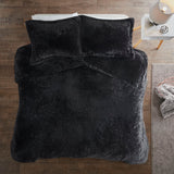 Intelligent Design Malea Glam/Luxury Shaggy Fur Duvet Cover Set ID12-2041 Black