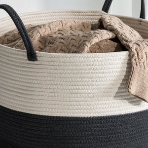 English Elm Cotton Round Laundry & Storage Basket with Sturdy Handles 21.7"x13" Spacious Neutral Two-Tone Design Gray,White B093P295078