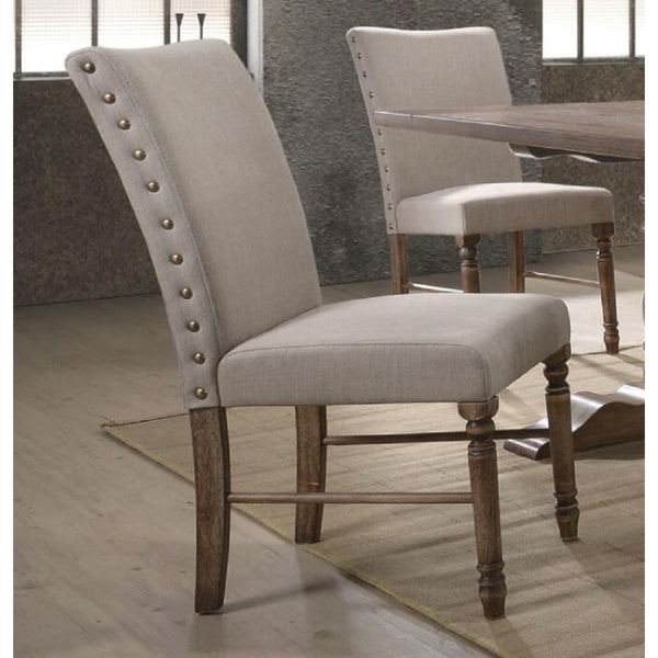 English Elm Classic Weathered Finish Side Chairs Set of 2 with Turned Legs, Padded Linen-Style Upholstery and Trim Cream 18.5 L x 40 W x 15 H B2741P331895