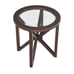 English Elm Modern Glass Coffee Table with Solid Wood Base, Tempered Round Top, 250lb Capacity, Stylish Centerpiece W1781P146773