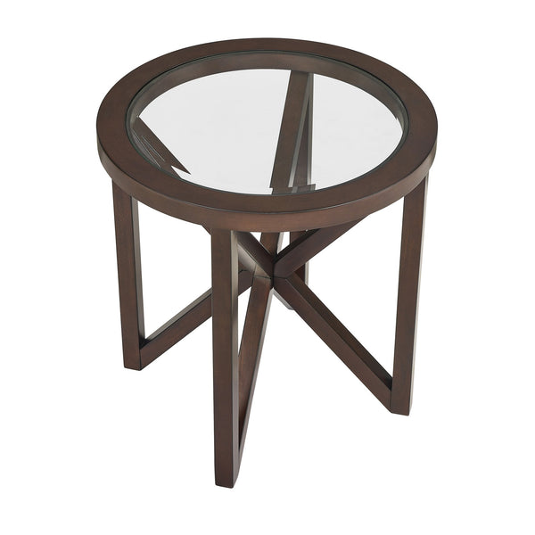 English Elm Modern Glass Coffee Table with Solid Wood Base, Tempered Round Top, 250lb Capacity, Stylish Centerpiece W1781P146773