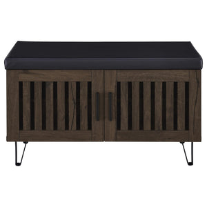 English Elm Astor Smoked Finish Entryway Bench with Drawer Open Shelving and Faux Leather Seat Oak B062P440402