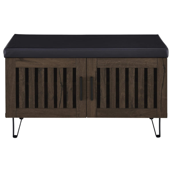 English Elm Astor Smoked Finish Entryway Bench with Drawer Open Shelving and Faux Leather Seat Oak B062P440402