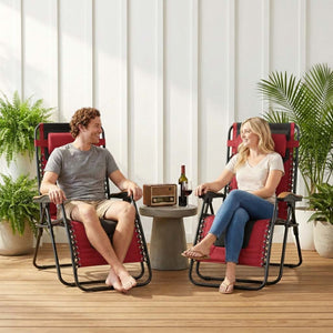 English Elm Oversized Zero Gravity Patio Recliner with Mesh Seat Wood Arms and Cup Holder W5159P445931