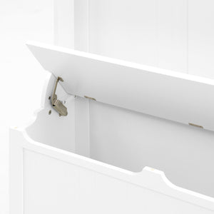 English Elm Entryway Bench Hall Tree with Shoe Storage and 5 Hooks, White MDF Organizer Seat with Hinge Safety W409P262447