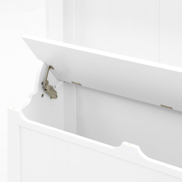 English Elm Entryway Bench Hall Tree with Shoe Storage and 5 Hooks, White MDF Organizer Seat with Hinge Safety W409P262447