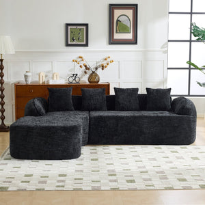 English Elm Beige Chenille L-shaped Sectional Sofa with Chaise Deep Seating and Curved Armrests Black W3612S00030