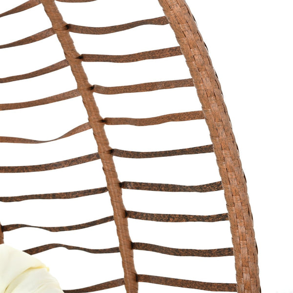 English Elm U_style Wicker Hanging Egg Chair with Stand Foldable Indoor Outdoor Swing Seat Brown+Beige N711P389503K