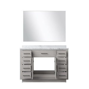English Elm White Oak Single Bath Vanity Set With Carrara Marble Top & Modern 43" Frameless Mirror, Elegant Design B2731S01404-GIGA