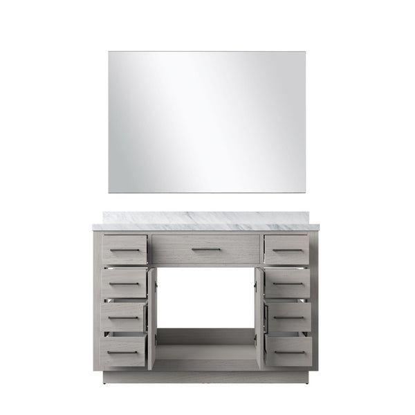 English Elm White Oak Single Bath Vanity Set With Carrara Marble Top & Modern 43" Frameless Mirror, Elegant Design B2731S01404-GIGA