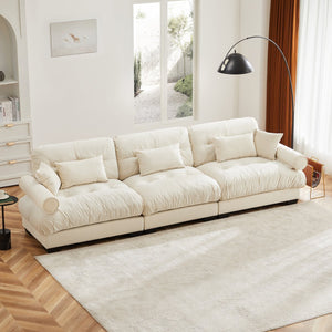English Elm Extra Velvet 3-Seat Modern Oversize Sofa with Cloud-Like Cushions, Bolster Arms, Pillows, Plush Comfort Cream W714S01071