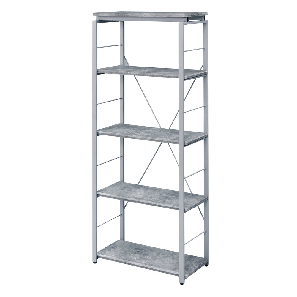 English Elm Grey Industrial 4-Shelf Bookcase with Silver Steel Frame, Rustic Open-Back Design, Durable Storage Appeal B062P186550