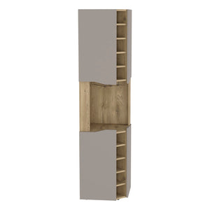English Elm Obregon Corner Bar Cabinet with Ten Slot Wine Rack and Stemware Storage in Warm Neutral B200S00391