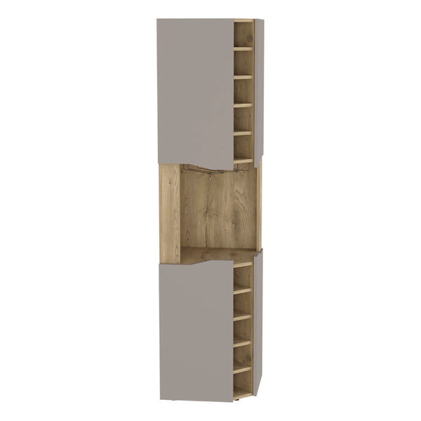 English Elm Obregon Corner Bar Cabinet with Ten Slot Wine Rack and Stemware Storage in Warm Neutral B200S00391