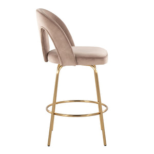 English Elm Fixed-height Swivel Counterstools with White Upholstery Gold Footrest Set of 2 Taupe B202S01790