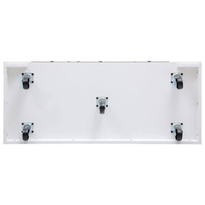 English Elm K&K 46.5'' Farmhouse Kitchen Island Cart with Beaded Drapes, Drop Leaf, Power Hub, Ample Storage White N707P254872W