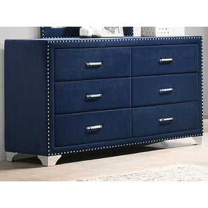 English Elm Kennedy Pacific Blue Upholstered 6-Drawer Dresser with Jeweled Hardware & Chrome Nailhead Glam Storage B062P378338