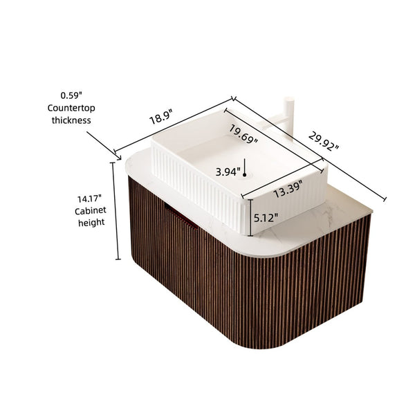 English Elm Muri Floating Bathroom Vanity Plywood Cabinet Sintered Stone Top Oak Drawer Carrara White,Dark Walnut,White W2615S00188