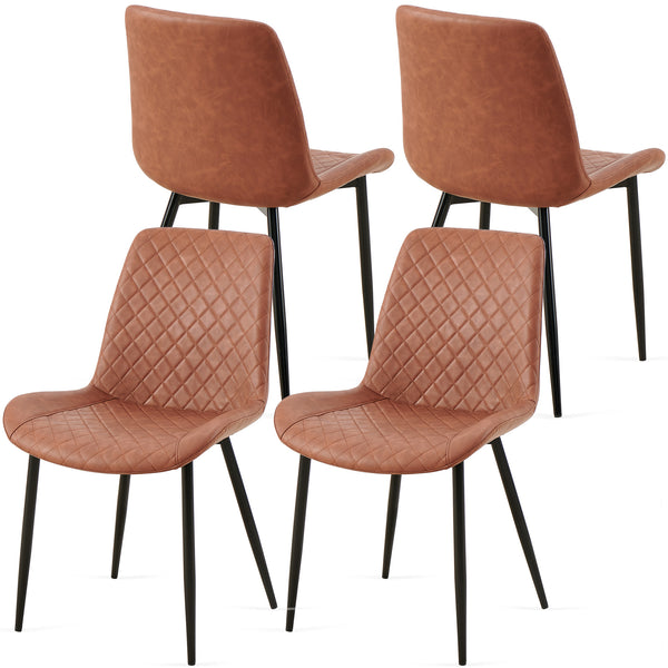 English Elm Brown Leathaire Dining Chairs Set of 4 — Mid-Century Modern Armless Upholstered Side Chairs with Metal Legs, Sleek Accent for Kitchen & Living Room W1164P225824