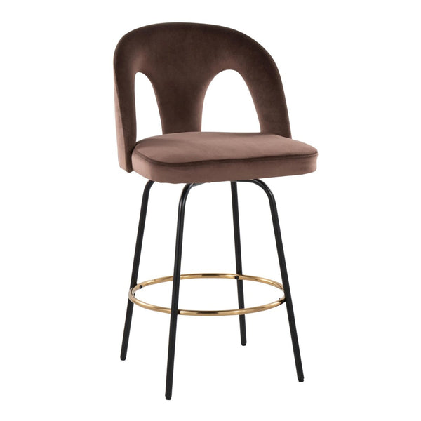 English Elm Fixed-height Swivel Counterstools with White Upholstery Gold Footrest Set of 2 Espresso B202S01791