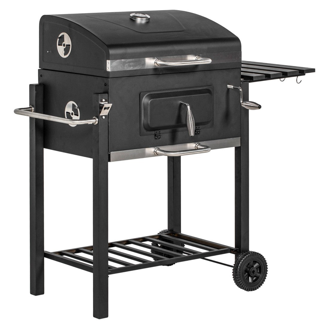 Outsunny Charcoal Grill Outdoor Bbq Cooker with Side Table Wheels and