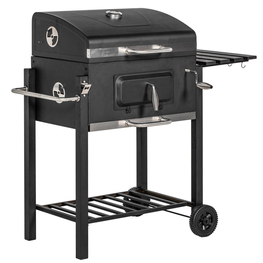 English Elm Outsunny Charcoal Grill Outdoor Bbq Cooker with Side Table Wheels and Storage Shelf W2225P174313
