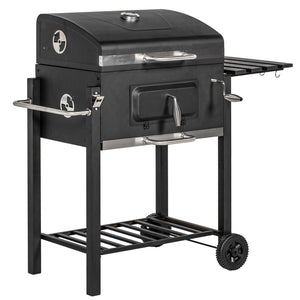 English Elm Outsunny Charcoal Grill Outdoor Bbq Cooker with Side Table Wheels and Storage Shelf W2225P174313