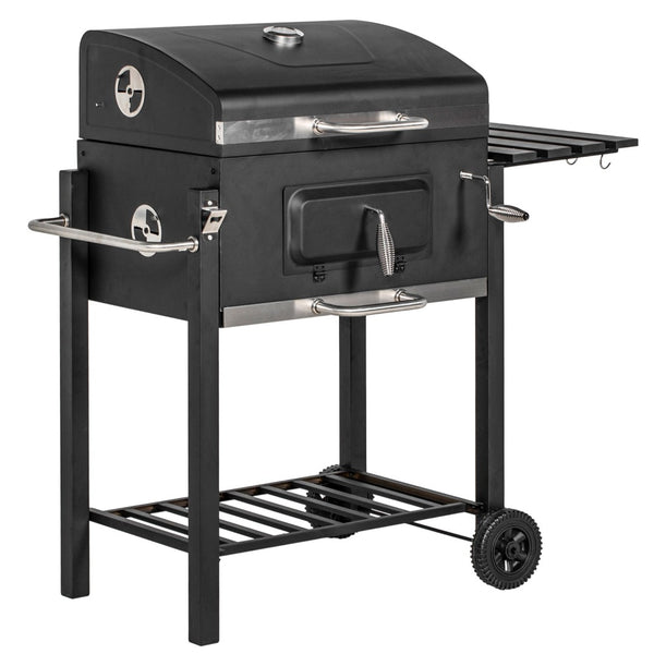 English Elm Outsunny Charcoal Grill Outdoor Bbq Cooker with Side Table Wheels and Storage Shelf W2225P174313