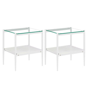 English Elm Coffee Table Set of 3 Tempered Glass Top Iron Legs Mdf Shelf Modern Living Room W241S00050