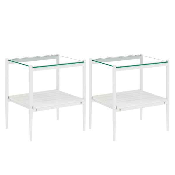 English Elm Coffee Table Set of 3 Tempered Glass Top Iron Legs Mdf Shelf Modern Living Room W241S00050