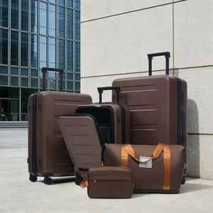 English Elm Luggage 5 Piece Hardside Abs Set with Front Access Carry on and Tsa Spinner Wheels Brown N732P391544O