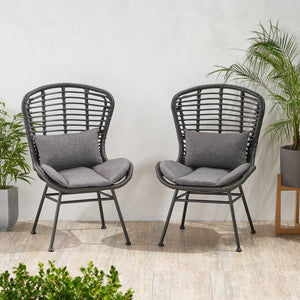 English Elm Christopher Knight Home® - Frazer Woven Rattan Patio Chairs Set of 2 with Water-Resistant Cushions and Durable Iron Frame Grey 65489.00GRY