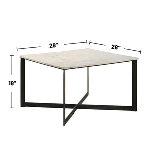 English Elm Square Marble Top Coffee Table with Black Crisscross Metal Frame, White & Gray Marble Accent Top魅 B016P370664