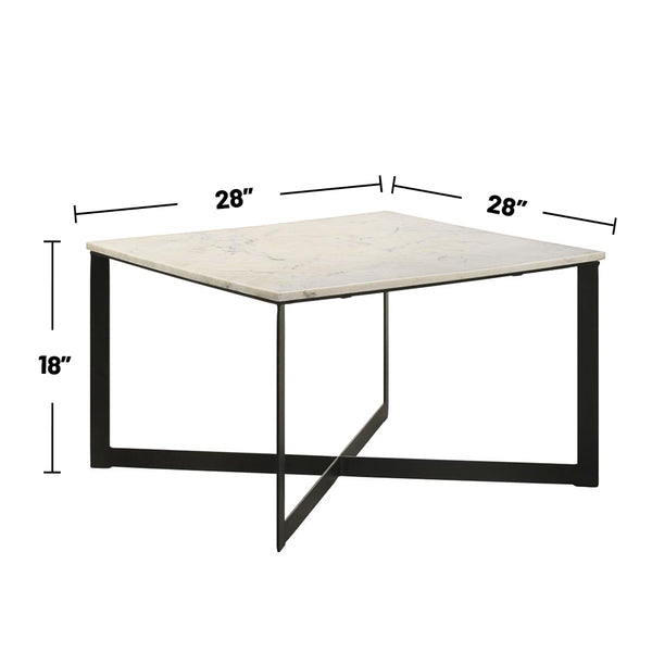 English Elm Square Marble Top Coffee Table with Black Crisscross Metal Frame, White & Gray Marble Accent Top魅 B016P370664