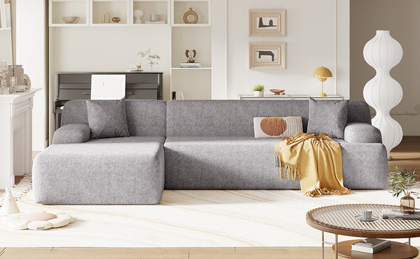 English Elm U_Style Modern Large L-Shape Modular Sectional Sofa with Foam+Pocket Spring Comfort, 3-Seater Lounge Gray WY000416AAE