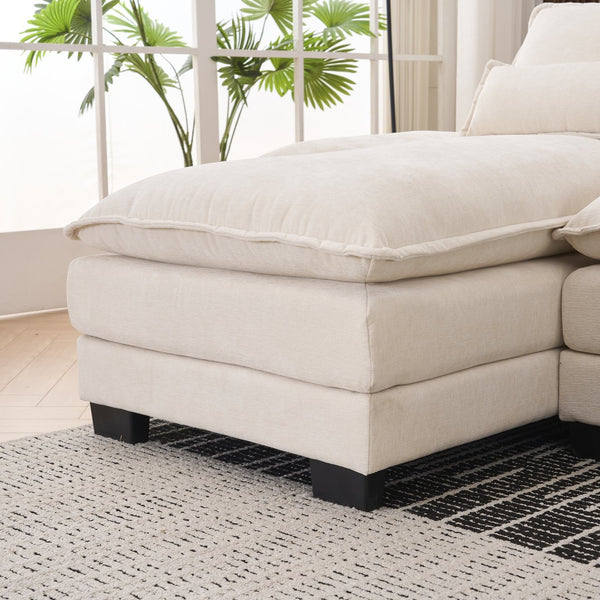 English Elm Modern U-shaped sofa with console, cupholders & USB ports — 6-seat sleeper with double chaise, chenille comfort W3401S00001