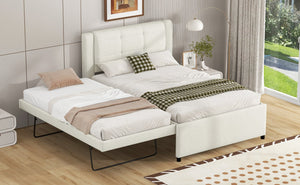 English Elm Full Size Upholstered Platform Bed With Versatile Trundle For Stylish And Comfortable Sleep Solutions DL001678AAK