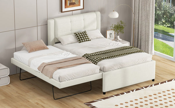 English Elm Full Size Upholstered Platform Bed With Versatile Trundle For Stylish And Comfortable Sleep Solutions DL001678AAK