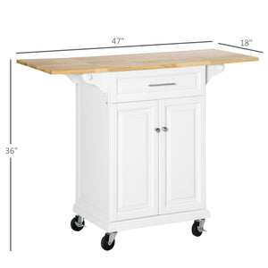 English Elm Homcom Versatile Rolling Kitchen Island With Drop Leaf, Storage Drawer, Towel Racks & Natural Wood Top W2225P200613