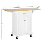 English Elm Homcom Kitchen Island With Drop Leaf Trolley Cart On Wheels Drawer Cabinet Towel Racks Versatile Use Natural Wood Top and White