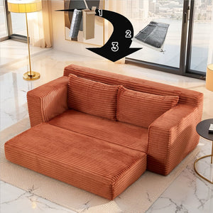 English Elm Loveseat Convertible Corduroy Sofa Bed with Memory Foam & Steel Frame, No Assembly, Compact Orange W3561P331999