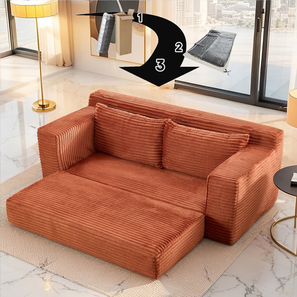 English Elm Loveseat Convertible Corduroy Sofa Bed with Memory Foam & Steel Frame, No Assembly, Compact Orange W3561P331999
