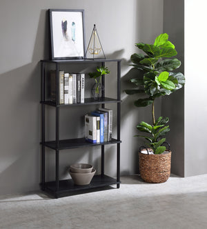 English Elm Nypho Industrial Black Finish Bookshelf – 4-Tier Metal & Composite Wood Bookcase, KD, Powder-Coated Durable Design B2726P282404
