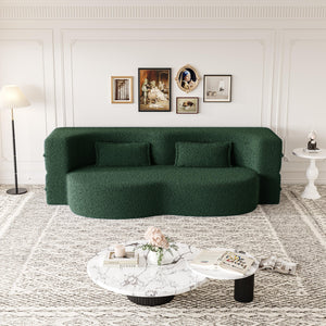 English Elm Modern Full Size Folding Sofa Bed with Teddy Fabric, Foam-Filled 15" Sleeper, 2 Pillows, No Assembly Required Green W1885P272262