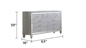 English Elm Sterling Glamour Elegance 9-Drawer Silver Wood Dresser with Gold Top, Mirror Frame & Diamond Pulls 808857879974