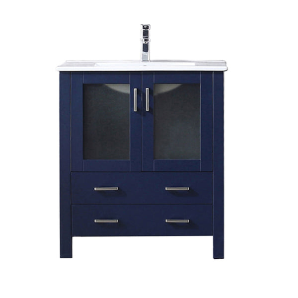 English Elm Navy Blue Bath Vanity 30” W, Contemporary White Ceramic Top & Chrome Faucet Set For Stylish Storage B2731P260511