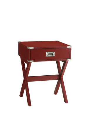 English Elm Babs Industrial Accent Table with X Base Metal Hardware and Single Storage Drawer Red B2726P270995