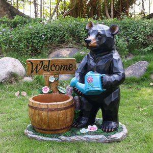 English Elm Outdoor Bear Planter Sculpture Hand Painted Resin Yard Statue for Garden Pathways W5398P455472